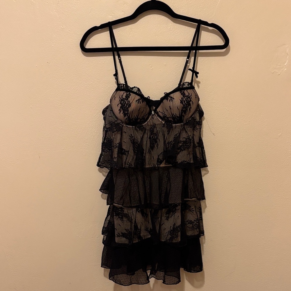 In Bloom Black Lace Tiered Chemise